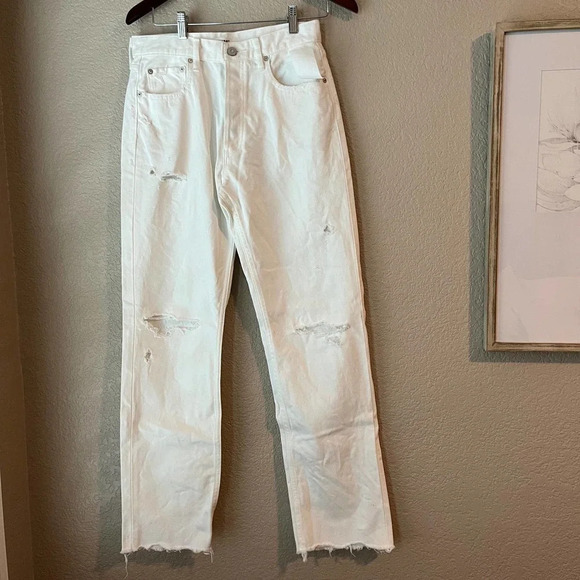 Moussy Vintage Distressed White Denim Jeans Button Fly Size 28 New NWT Raw Hem - Picture 11 of 12